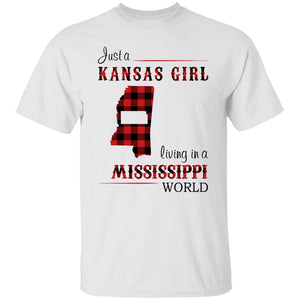 Just A Kansas Girl Living In A Mississippi World T-shirt - T-shirt Born Live Plaid Red Teezalo