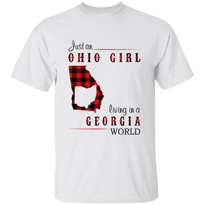 Just An Ohio Girl Living In A Georgia World T-shirt - T-shirt Born Live Plaid Red Teezalo