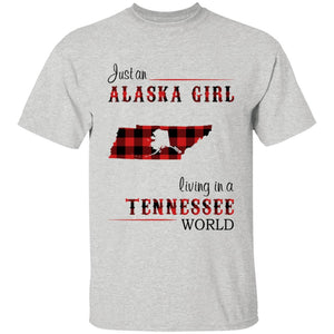 Just An Alaska Girl Living In A Tennessee World T-shirt - T-shirt Born Live Plaid Red Teezalo