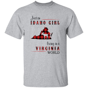 Just An Idaho Girl Living In A Virginia World T-shirt - T-shirt Born Live Plaid Red Teezalo