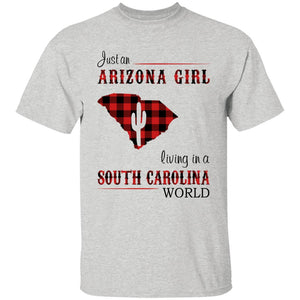 Just An Arizona Girl Living In A South Carolina World T-shirt - T-shirt Born Live Plaid Red Teezalo