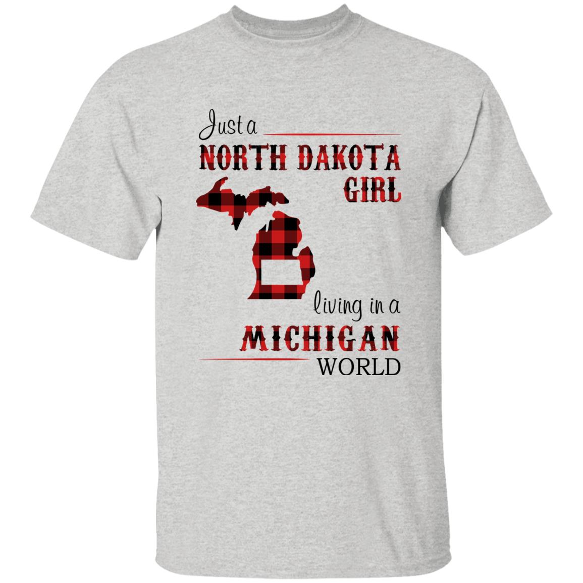 Just A North Dakota Girl Living In A Michigan World T-shirt - T-shirt Born Live Plaid Red Teezalo