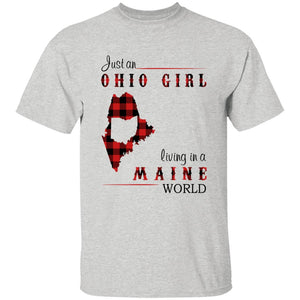 Just An Ohio Girl Living In A Maine World T-shirt - T-shirt Born Live Plaid Red Teezalo