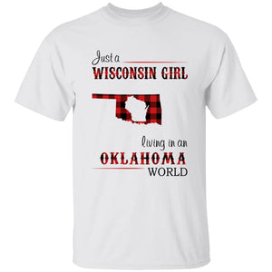 Just A Wisconsin Girl Living In An Oklahoma World T-shirt - T-shirt Born Live Plaid Red Teezalo