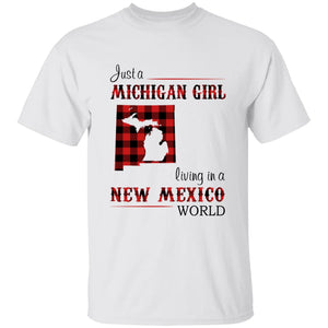 Just A Michigan Girl Living In A New Mexico World T-shirt - T-shirt Born Live Plaid Red Teezalo