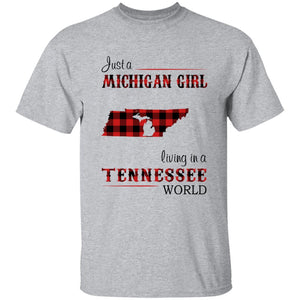 Just A Michigan Girl Living In A Tennessee World T-shirt - T-shirt Born Live Plaid Red Teezalo