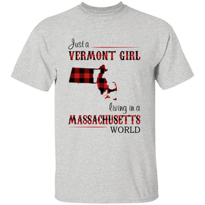 Just A Vermont Girl Living In A Massachusetts World T-shirt - T-shirt Born Live Plaid Red Teezalo