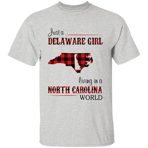 Just A Delaware Girl Living In A North Carolina World T-shirt - T-shirt Born Live Plaid Red Teezalo