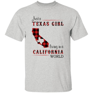Just A Texas Girl Living In A California World T-shirt - T-shirt Born Live Plaid Red Teezalo