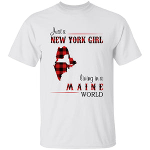 Just A New York Girl Living In A Maine World T-shirt - T-shirt Born Live Plaid Red Teezalo