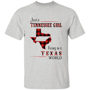 Just A Tennessee Girl Living In A Texas World T-shirt - T-shirt Born Live Plaid Red Teezalo