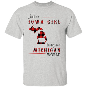Just An Iowa Girl Living In A Michigan World T-shirt - T-shirt Born Live Plaid Red Teezalo