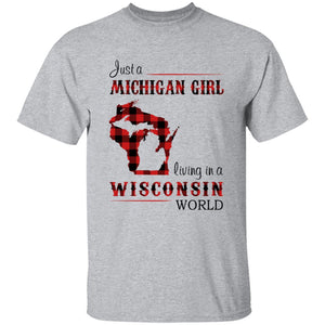 Just A Michigan Girl Living In A Wisconsin World T-shirt - T-shirt Born Live Plaid Red Teezalo