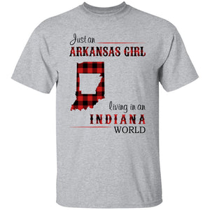 Just An Arkansas Girl Living In An Indiana World T-shirt - T-shirt Born Live Plaid Red Teezalo