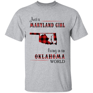 Just A Maryland Girl Living In An Oklahoma World T-shirt - T-shirt Born Live Plaid Red Teezalo