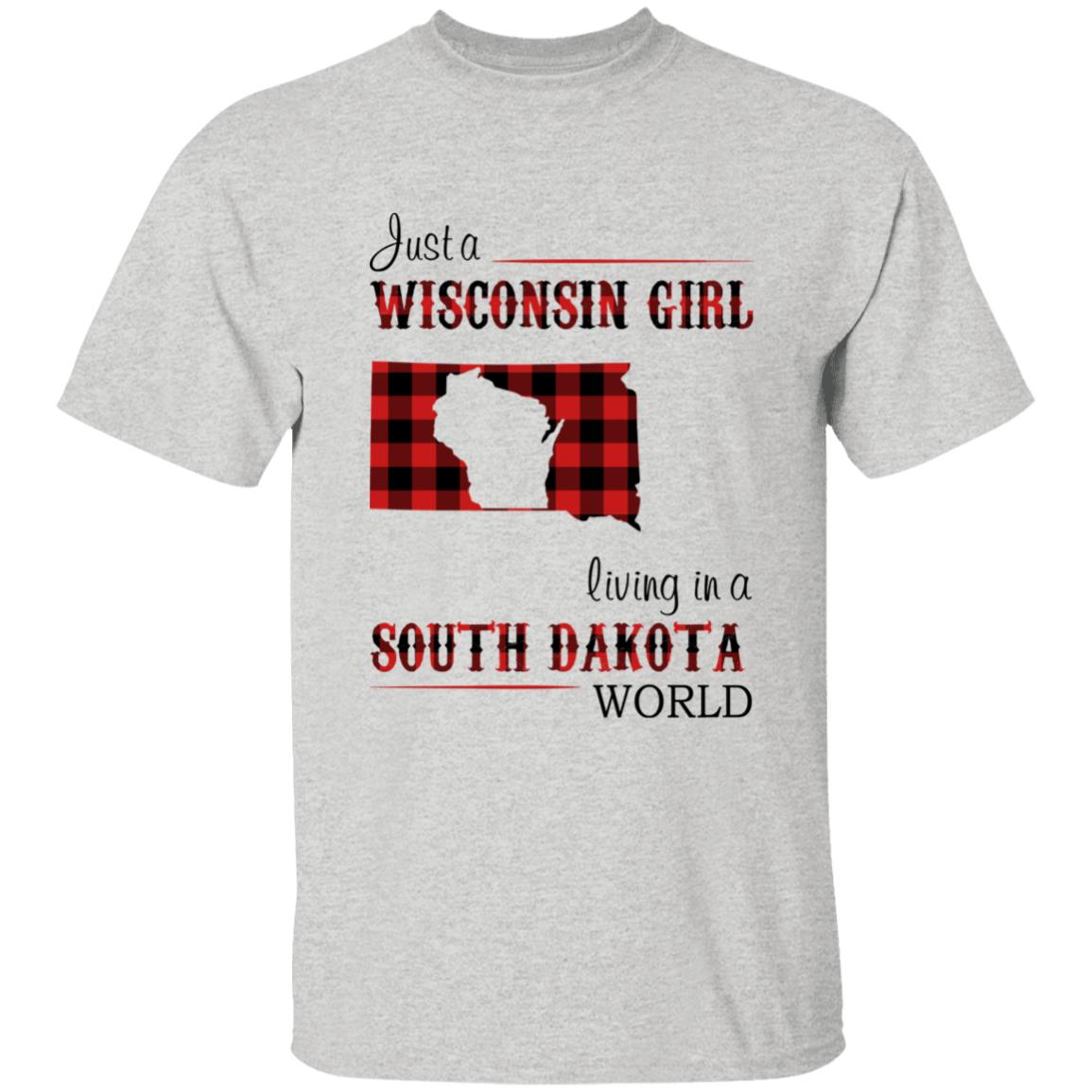 Just A Wisconsin Girl Living In A South Dakota World T-shirt - T-shirt Born Live Plaid Red Teezalo
