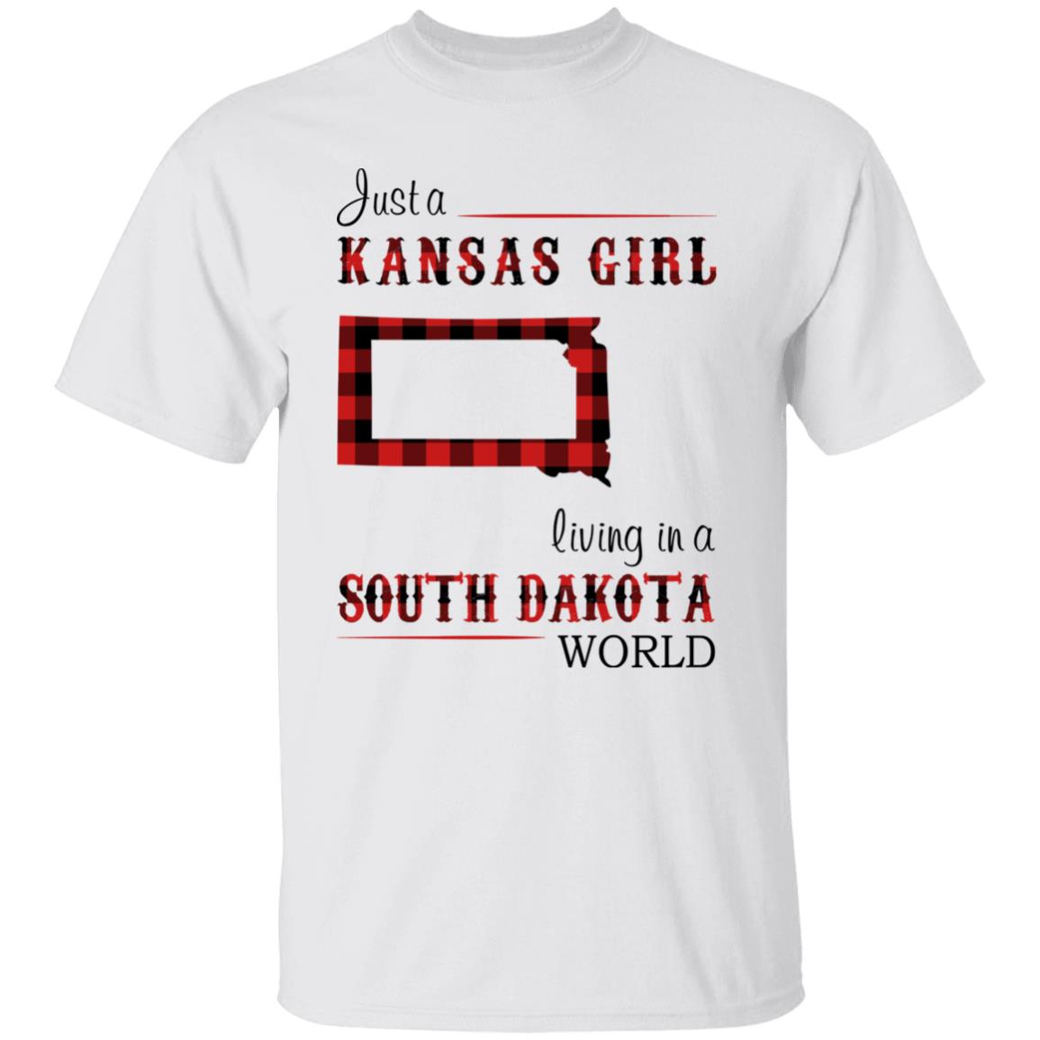 Just A Kansas Girl Living In A South Dakota World T-shirt - T-shirt Born Live Plaid Red Teezalo