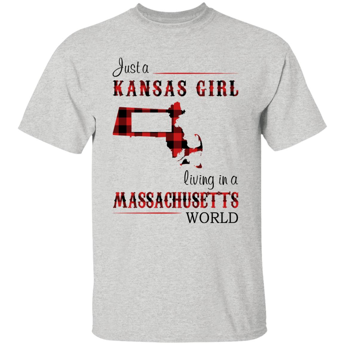 Just A Kansas Girl Living In A Massachusetts World T-shirt - T-shirt Born Live Plaid Red Teezalo