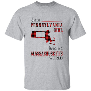 Just A Pennsylvania Girl Living In A Massachusetts  World T-shirt - T-shirt Born Live Plaid Red Teezalo