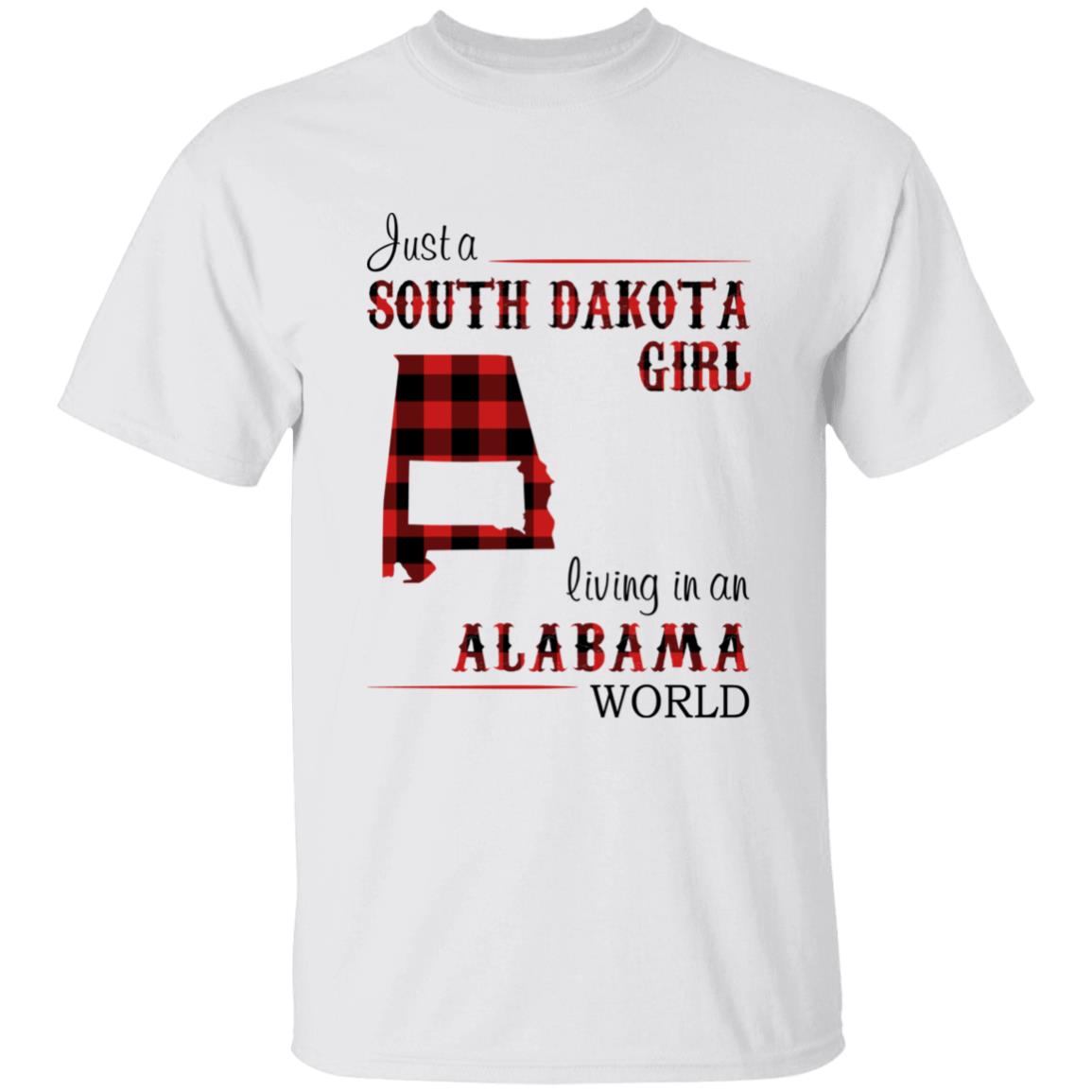 Just A South Dakota Girl Living In An Alabama World T-shirt - T-shirt Born Live Plaid Red Teezalo