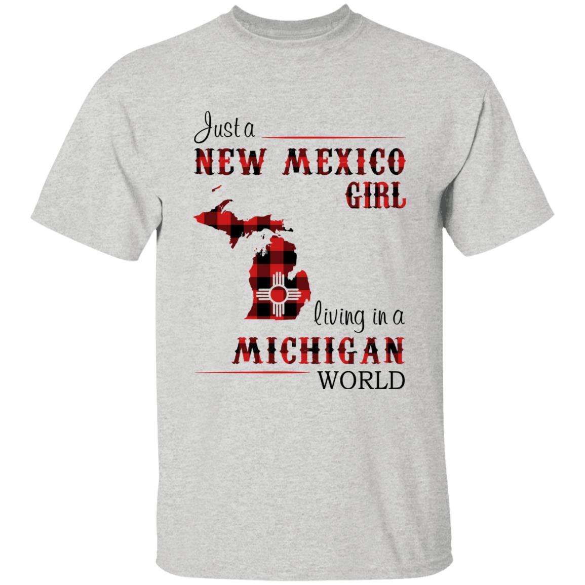 Just A New Mexico Girl Living In A Michigan World T-shirt - T-shirt Born Live Plaid Red Teezalo