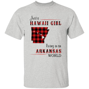 Just A Hawaii Girl Living In An Arkansas World T-shirt - T-shirt Born Live Plaid Red Teezalo