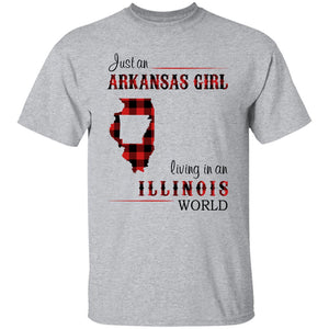 Just An Arkansas Girl Living In An Illinois World T-shirt - T-shirt Born Live Plaid Red Teezalo