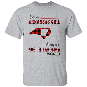 Just An Arkansas Girl Living In A North Carolina World T-shirt - T-shirt Born Live Plaid Red Teezalo