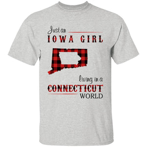 Just An Iowa Girl Living In A Connecticut World T-shirt - T-shirt Born Live Plaid Red Teezalo