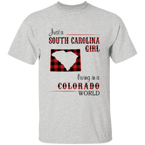 Just A South Carolina Girl Living In A Colorado World T-shirt - T-shirt Born Live Plaid Red Teezalo