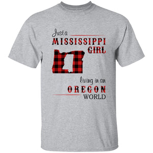 Just A Mississippi Girl Living In An Oregon World T-shirt - T-shirt Born Live Plaid Red Teezalo