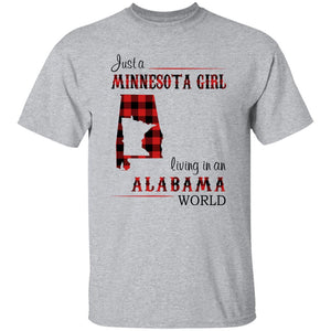 Just A Minnesota Girl Living In An Alabama World T-shirt - T-shirt Born Live Plaid Red Teezalo