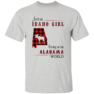 Just An Idaho Girl Living In An Alabama World T-shirt - T-shirt Born Live Plaid Red Teezalo