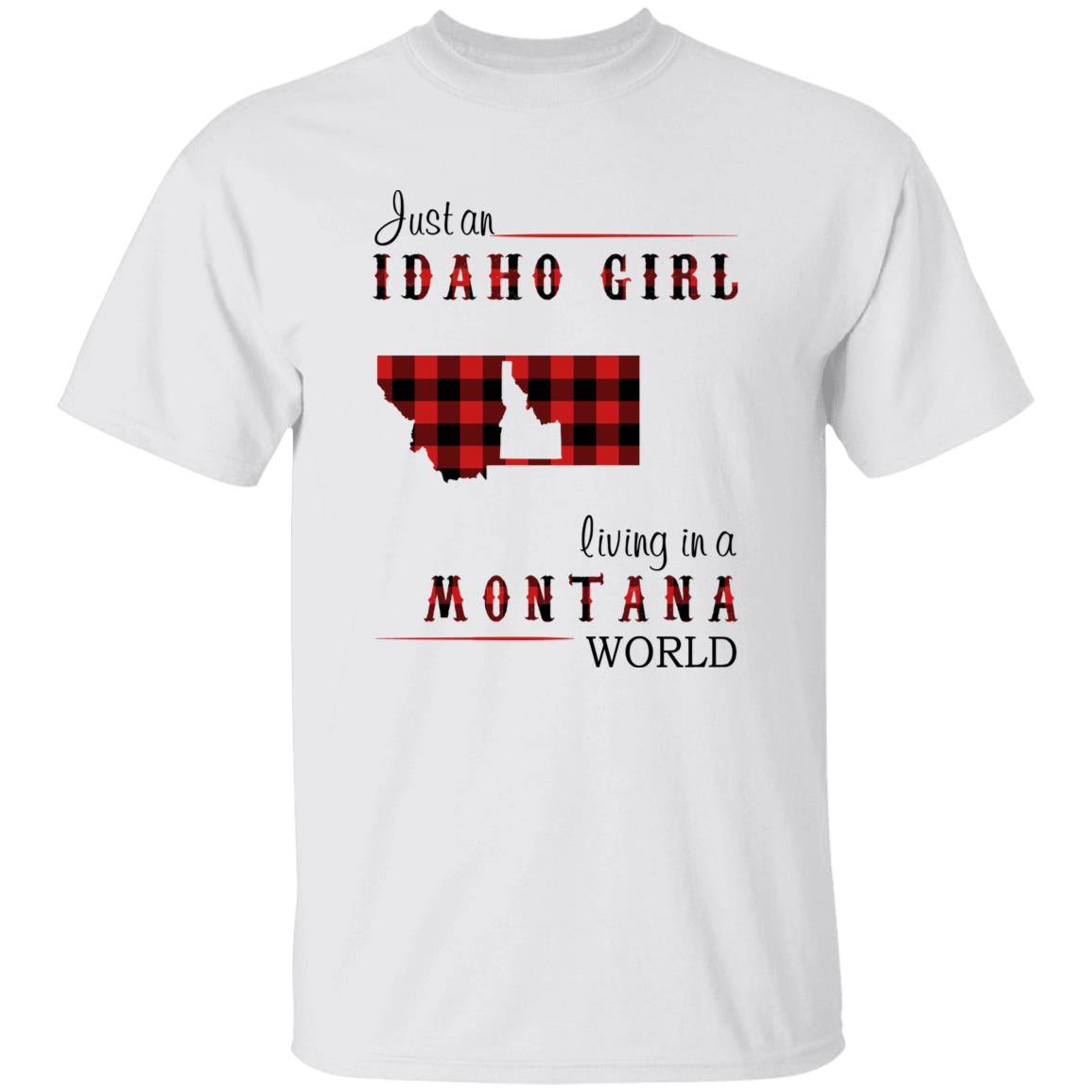 Just An Idaho Girl Living In A Montana World T-shirt - T-shirt Born Live Plaid Red Teezalo