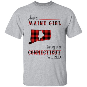 Just A Maine Girl Living In A Connecticut World T-shirt - T-shirt Born Live Plaid Red Teezalo