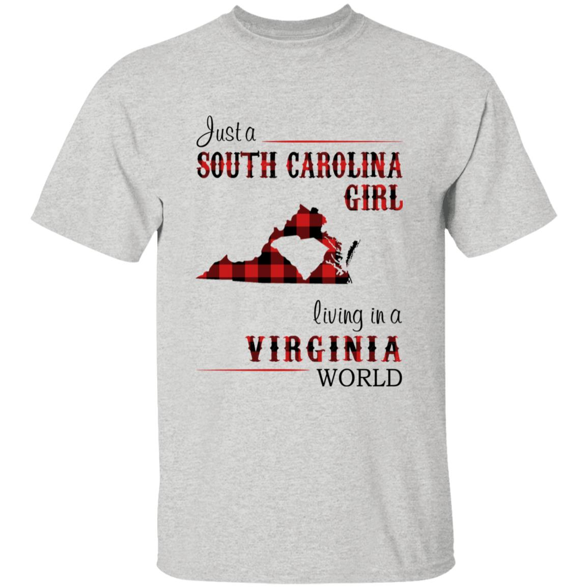 Just A South Carolina Girl Living In A Virginia World T-shirt - T-shirt Born Live Plaid Red Teezalo