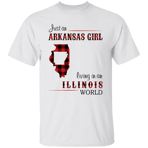 Just An Arkansas Girl Living In An Illinois World T-shirt - T-shirt Born Live Plaid Red Teezalo