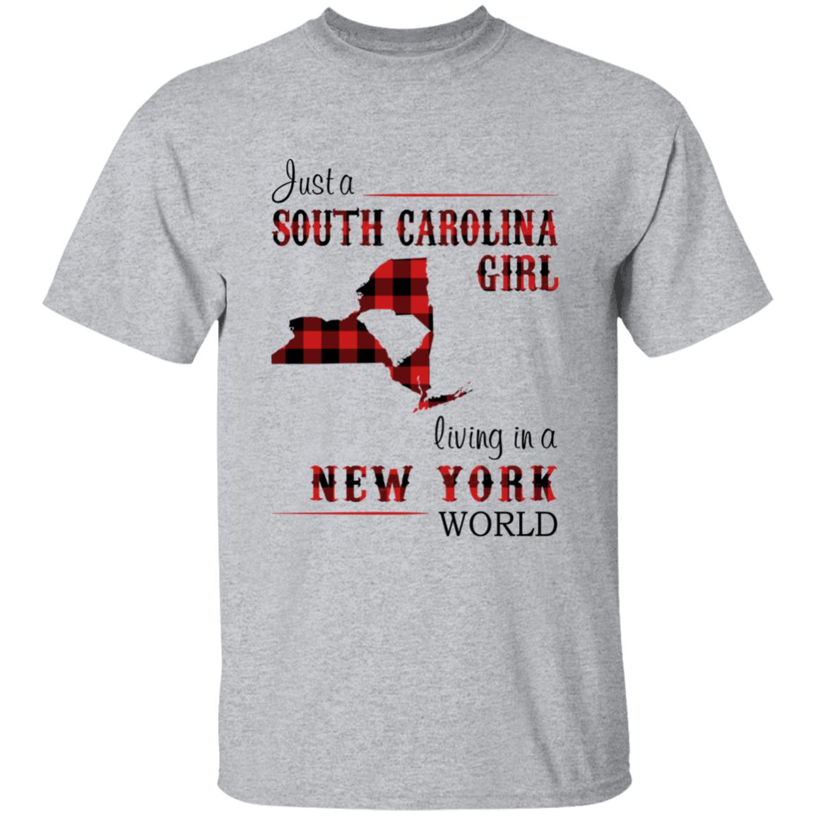 Just A South Carolina Girl Living In A New York World T-shirt - T-shirt Born Live Plaid Red Teezalo