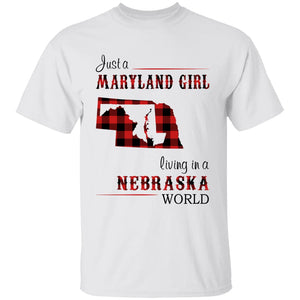Just A Maryland Girl Living In A Nebraska World T-shirt - T-shirt Born Live Plaid Red Teezalo
