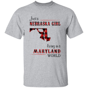 Just A Nebraska Girl Living In A Maryland World T-shirt - T-shirt Born Live Plaid Red Teezalo