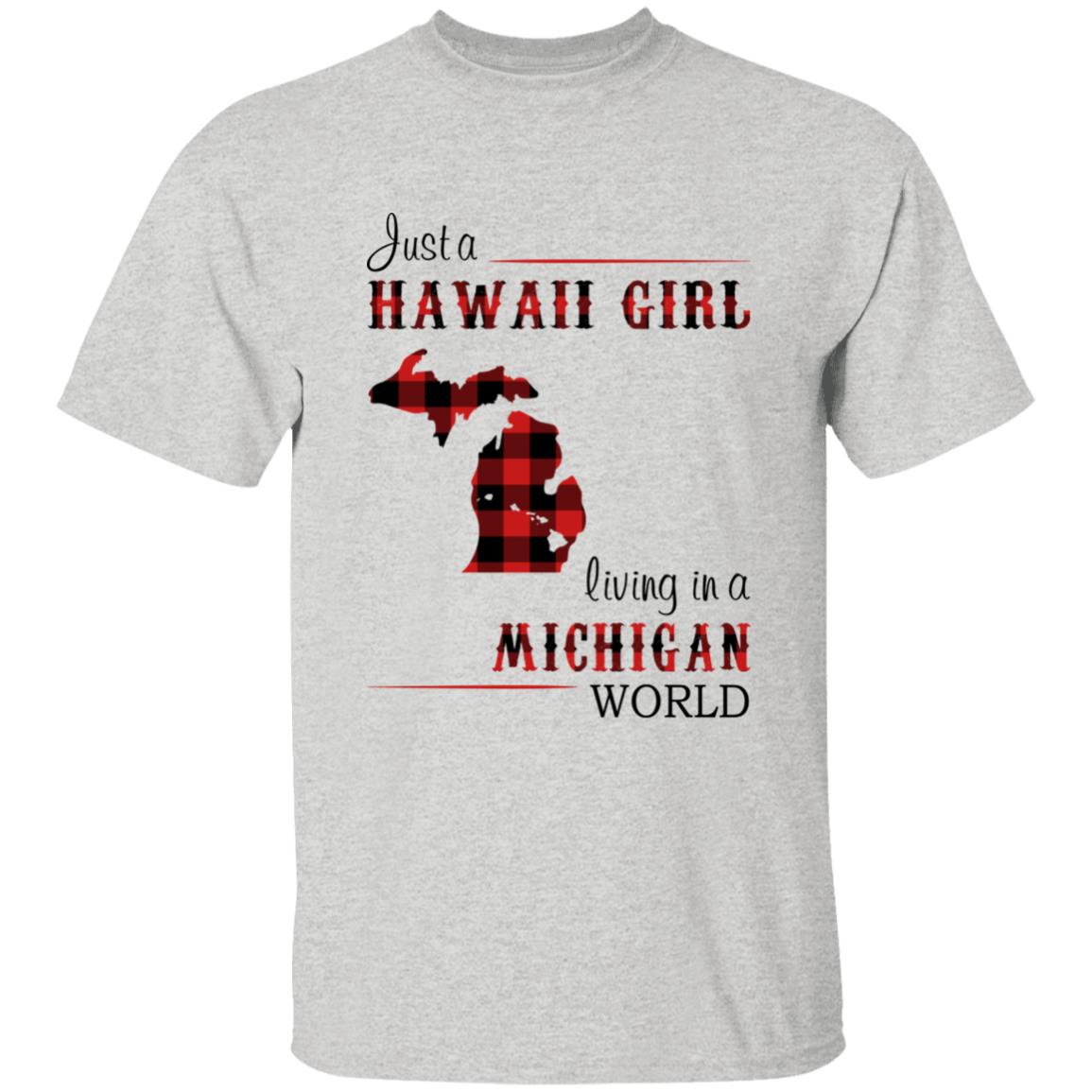 Just A Hawaii Girl Living In A Michigan World T-shirt - T-shirt Born Live Plaid Red Teezalo
