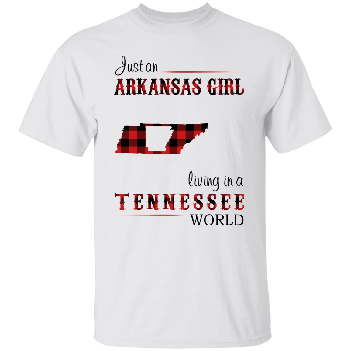 Just An Arkansas Girl Living In A Tennessee World T-shirt - T-shirt Born Live Plaid Red Teezalo