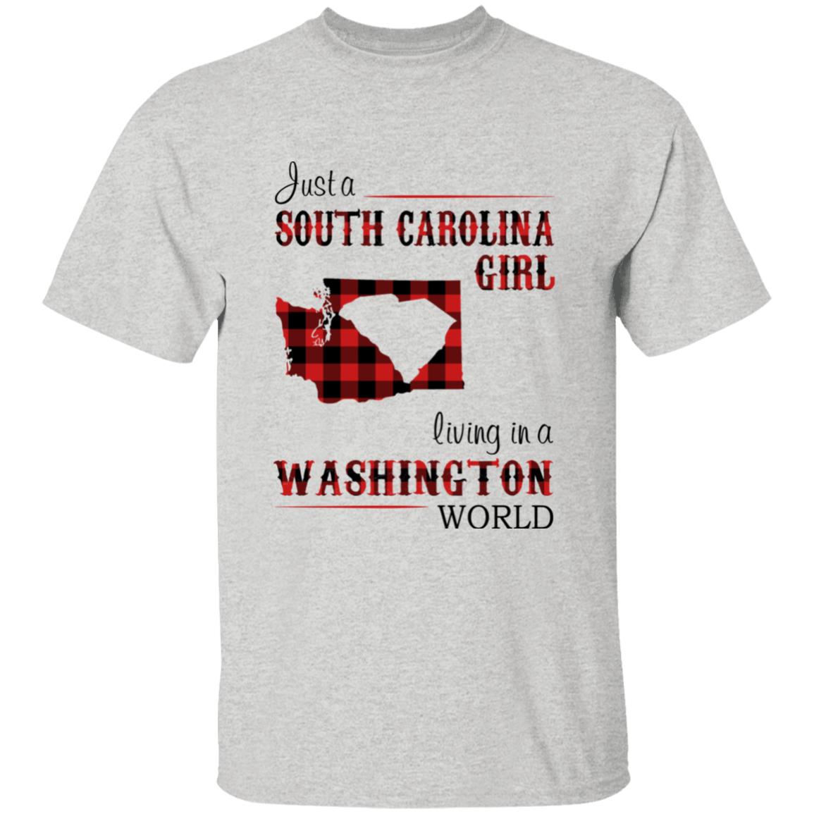 Just A South Carolina Girl Living In A Washington World T-shirt - T-shirt Born Live Plaid Red Teezalo