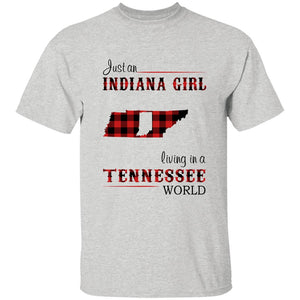 Just An Indiana Girl Living In A Tennessee World T-shirt - T-shirt Born Live Plaid Red Teezalo