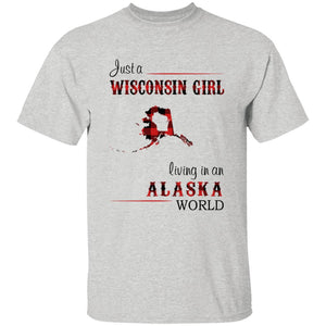 Just A Wisconsin Girl Living In An Alaska World T-shirt - T-shirt Born Live Plaid Red Teezalo