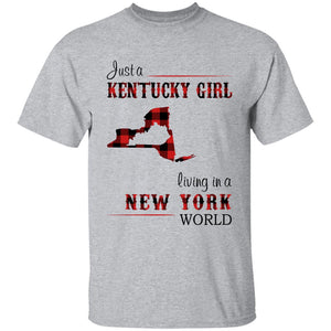Just A Kentucky  Girl Living In A New York World T-shirt - T-shirt Born Live Plaid Red Teezalo