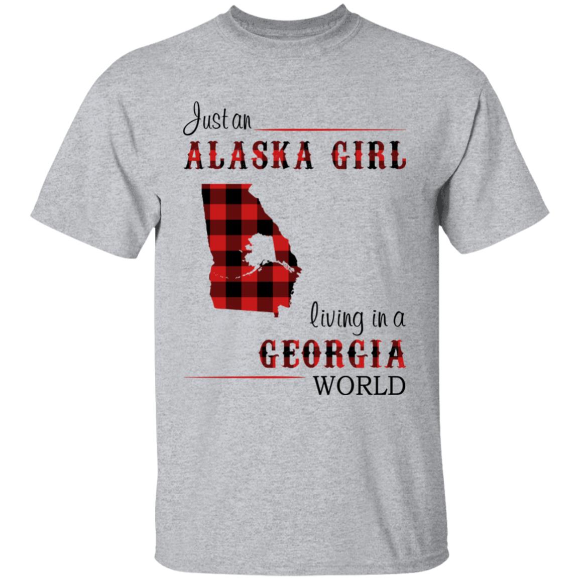 Just An Alaska Girl Living In A Georgia World T-shirt - T-shirt Born Live Plaid Red Teezalo