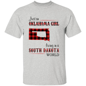 Just An Oklahoma Girl Living In A South Dakota World T-shirt - T-shirt Born Live Plaid Red Teezalo