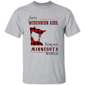 Just A Wisconsin Girl Living In A Minnesota World T-shirt - T-shirt Born Live Plaid Red Teezalo