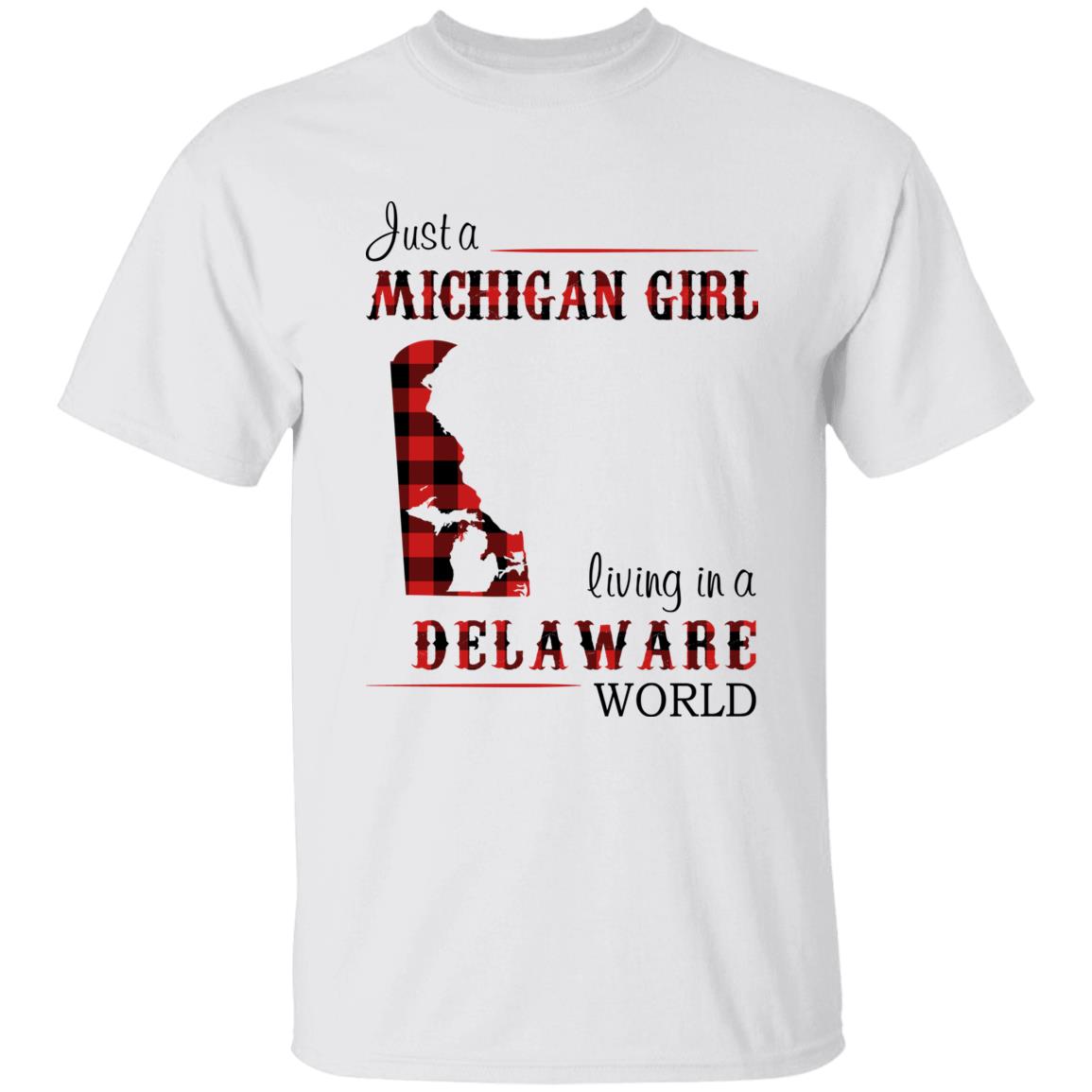 Just A Michigan Girl Living In A Delaware World T-shirt - T-shirt Born Live Plaid Red Teezalo